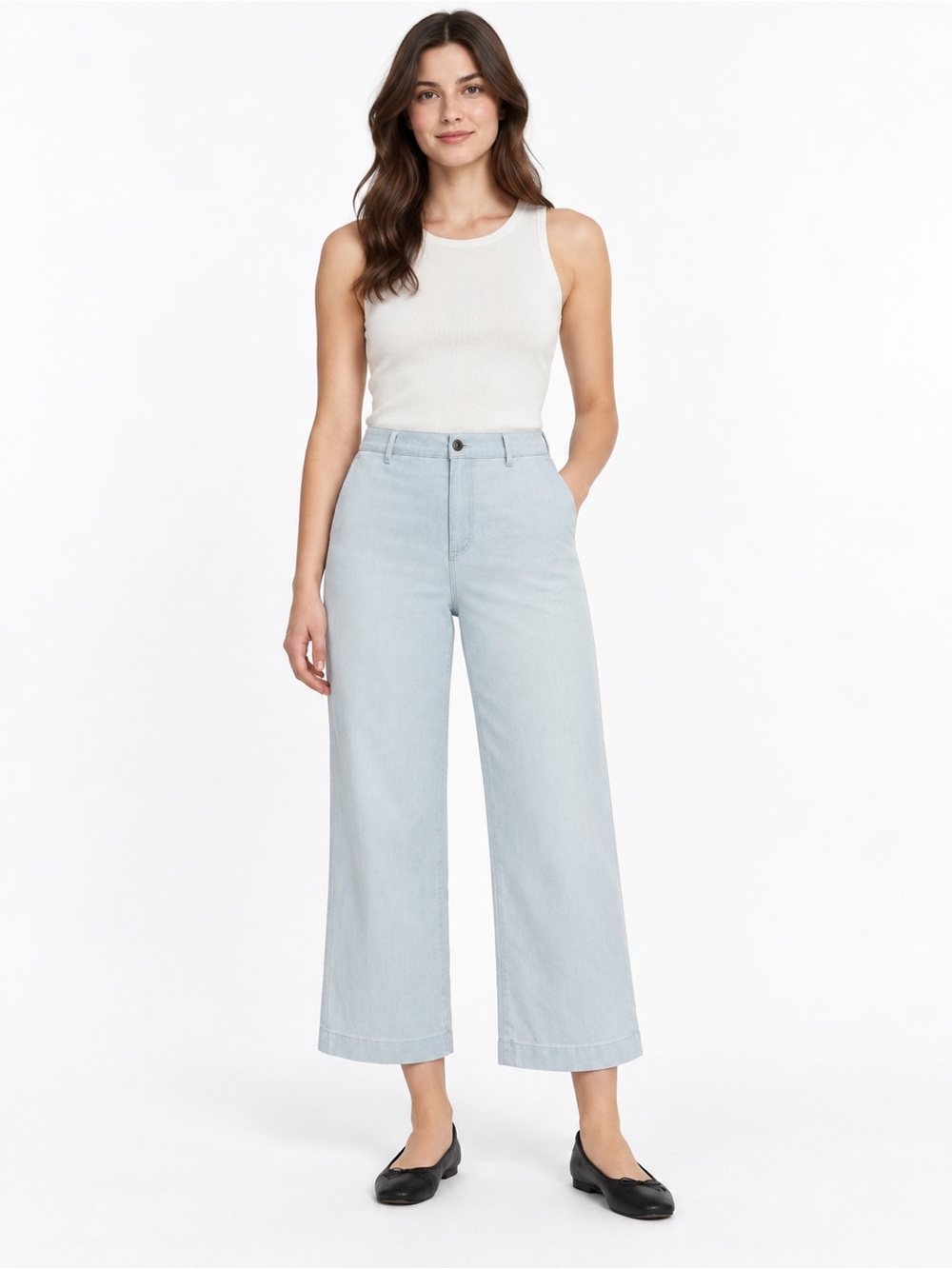 Ella Moss Light Wash Wide-Leg Cropped Jeans